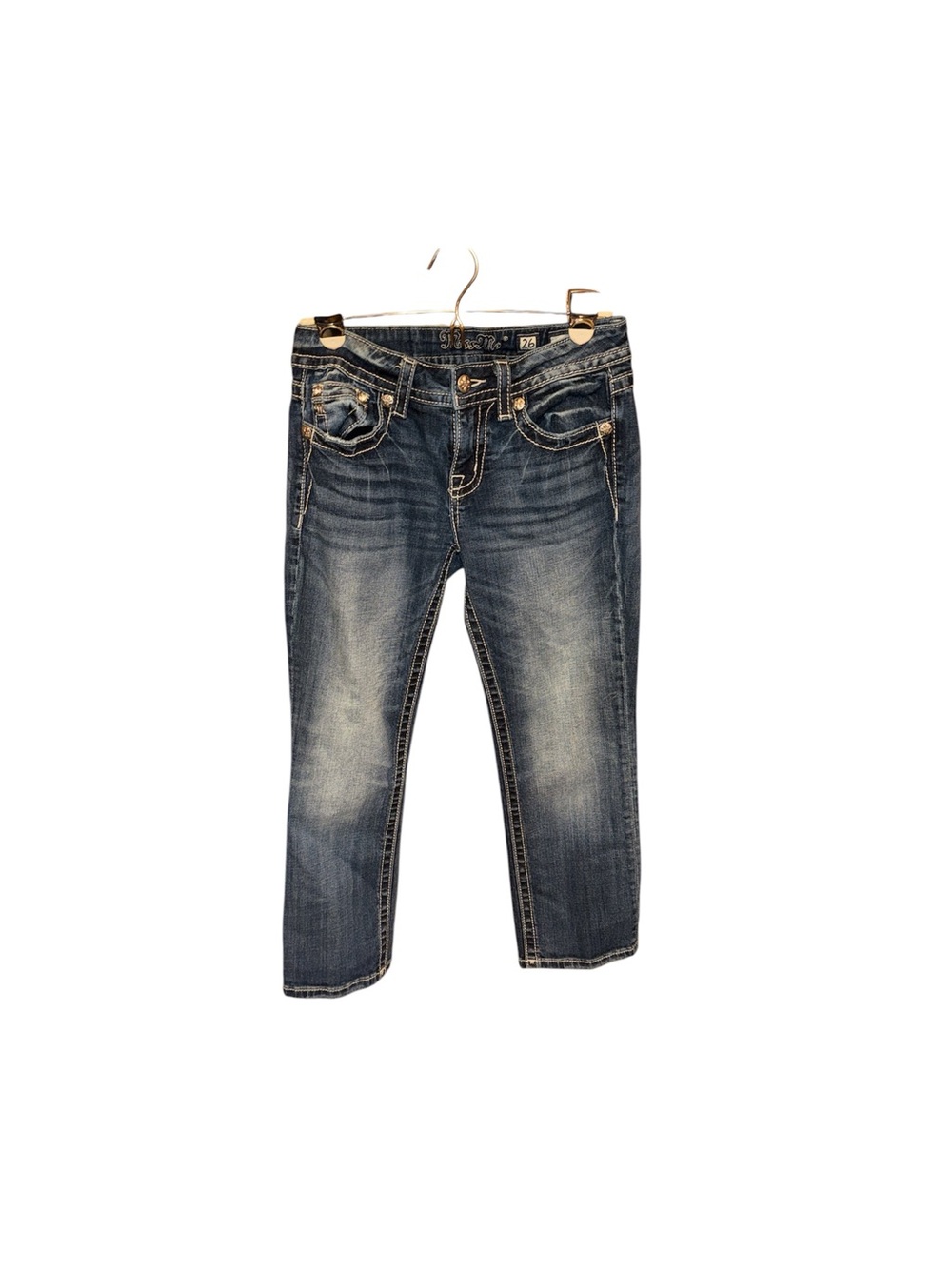 Miss Me Dark Blue Cropped Jeans with Fading